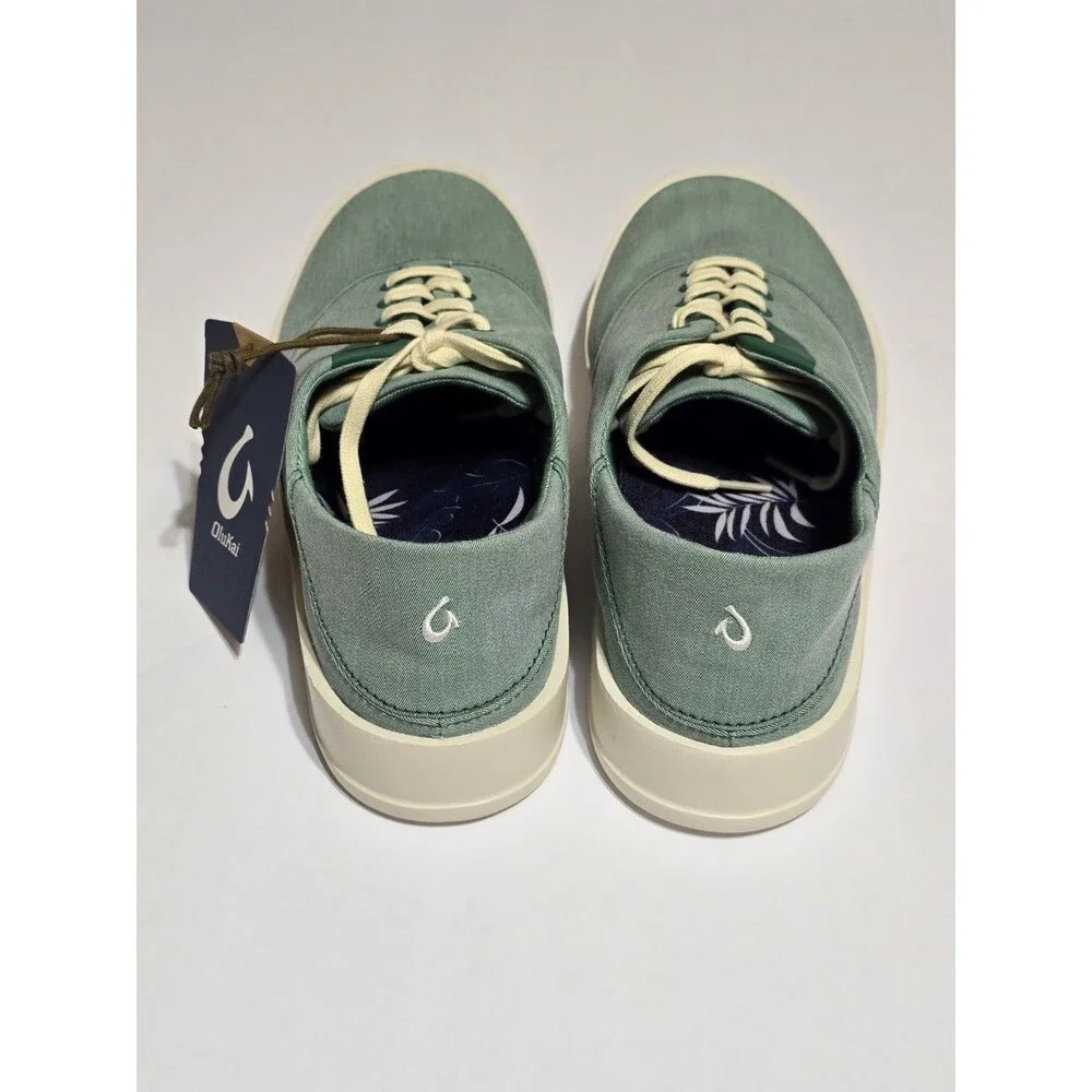 Olukai Tradewind Men's 10 Canvas Lace Up Boat Beach Sneakers Drop-In Heel Green